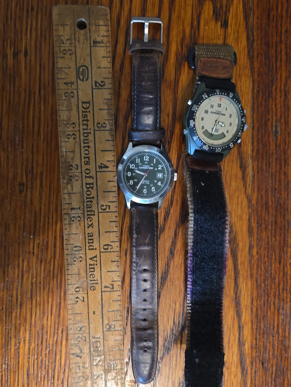Pair of Vintage Green Dial Wristwatches with Brown Leather Straps